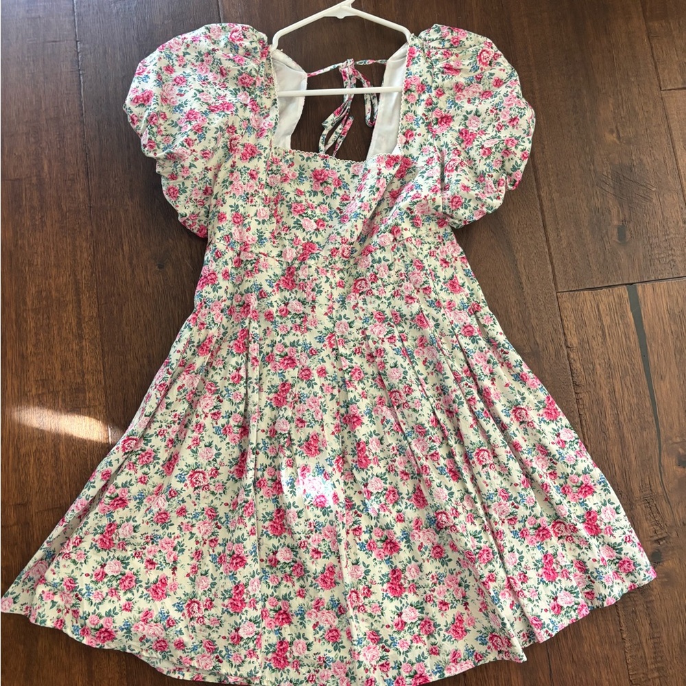 Mable floral poplin puff-sleeve babydoll mini dress.
